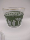 Vintage Mid Century Jeannette Hellenic Wedgwood Green Glass Ice Bucket With Lid