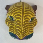 Efrain Fuentes Signed Mexican Folk Art Jaguar Tiger Wall Mask Oaxaca Carved Wood
