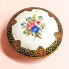 Antique Brass Champleve Enamel Stud Button W  Emaux Peints Flowers Almost 15 16 