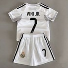 Youth Kid Vini Jr  7 Real Madrid White Home Soccer Jersey   Short Set Size 14-30