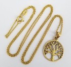 Sterling Silver Vermeil Round Tree Of Life Pendant 24  Chain Necklace 4 5g