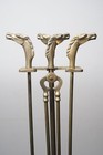 Vintage Equestrian Horse Head Brass 4-piece Fireplace Tool Set - Sj Marked