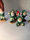Gnome Miniature 7 Dwarfs  Garden Gnome Miniature  Ceramic Hand Painted Green Vtg