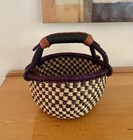 African Ghana Alaffia Bolga Basket Woven Grass   Leather Wrapped Handle 2016