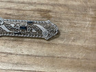 Vintage Antique Art Deco Filigree Pin   Brooch W  Clear   Blue Stones