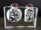 Chinese Reverse Hand Painted Double Panda Bear Snuff Bottles Pandas Bamboo Mint