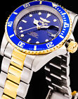 Invicta Mens Pro Diver Automatic Blue Dial 18k Gold Silver Bracelet Luxury Watch