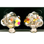 Ab Bead Cluster Earrings Clip On Faceted Glass Grey Hand-wired