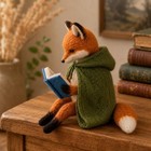 Needle Felted Fox Reading Book Figurine Handmade Woodland Animal Decor