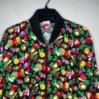 Vintage All Over Veggie Print Bomber Jacket Women s L Pockets Cotton Made In Usa