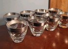 Set Of 8 Dorothy Thorpe Double Shot Whisky Glasses Silver Banded Vintage Mcm