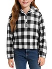 Girls Fleece Hooded Pullover Plaid Hoodie 5-6 Years Black And White Check