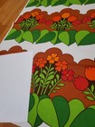 Awesome Rare Vintage Mid Century Retro 70s Org Red Grn Flower Rows Fabric  Look 