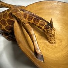 Wood Folk Art Giraffe Drinking In 7  Bowl Hand-carved Painted Novelty Oddity