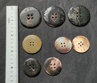 8 Smoky Mother Of Pearl Iridescent Shell Antique Four Hole Carved 3 Large 5 Med  