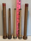 Lot Of 5 Vintage Wood Textile Mill Spools Industrial Bobbins Or Quills- 2 Styles