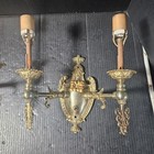 Pair Ornate Antique Spanish Revival Brass Light Sconces Hollywood Regency French