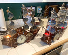 2 Vintage Wood Ships W  Metal Sails-clock lights-well Used  Partial Working-cool