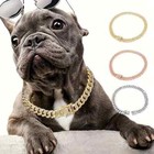 Pet Cat Dog Collar Cuban Chain Gold Silver Plated Cubic Zirconia Iced Necklace