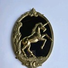 Vtg Brass Unicorn Fantasy 70s Ornate Oval Framed Wall Hanging Mirror Art 8x12   