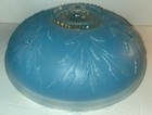 Vtg Art Deco Blue Clear Frosted Glass Ceiling Light Lamp Fixture Shade W Chain