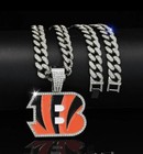 Cincinnati Bengals Gem Necklace Silver Bling Football Pendant  w 24  Cuban Chain