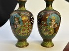Pair Antique Japanese Meiji Kyoto Style Cloisonne Vases 5 