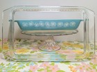 Vintage Pyrex Jaj Turquoise Gaiety Daisy Shallow Space Saver Dish With Lid