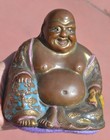 19c Chinese Gilt Bronze Enamel Cloisonne Happy Buddha Bodi Figure Figurine