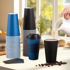 Siuq 100-pack 16oz Disposable Coffee Cups W  Lids   Sleeves - Black blue