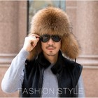 Winter Men s 100  Real Silver Fox Fur Aviator Bomber Hat Raccoon Fur Ushanka Cap