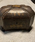 Antique 19thc Chinese Export Lacquer Tea Caddy Box Pewter Liners Canton Qing 8 