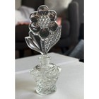 Vintage Irice Pressed Glass Perfume Bottle Flower Stopper Art Deco Vanity Decor