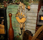 Primitive Vtg Style 5  Wood Hay Barn Tin Pulley Block W  Cast Iron Hook Hanger