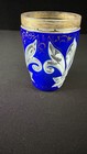 Antique Bohemian Bavarian Carved Cameo Glass Tumbler Cup Blue Cut To Clear