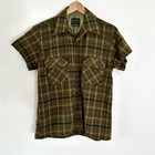 Vintage 60s Sears Men   s Green Plaid Short Sleeve Distressed Shirt M 