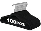 Non Slip Velvet Hangers - 100 Pack Clothes Hanger Flocked Swivel 360 - Black