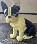 Vintage Cast Iron Boston Terrier Dog Door Stop Black White Heavy 1950s Vtg House