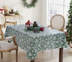 Snowfall Snowflake Plaid Christmas Print Vinyl Flannel Backed Tablecloth Contemp