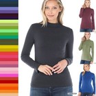 Women s Mock Neck Cotton Long Sleeve Top Soft Stretch Layering Fitted Shirt S-xl