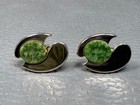 Vintage Mid Century Modern Asymmetrical Jade Yellow Gold Plated Cuff Links