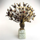 Cloisonne Peacock Figure Carved Jade   Quartz Stone Stand Elegant Vintage Bird