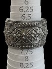 Vintage Wide Silver Tone Victorian Revival Floral Clamper Bracelet Heavy Hinged
