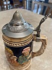 Vintage Germany Lidded Beer Stein Music Box Musical Beer Stein Playing Cards Exc