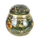 Alba Mexico Covered Jar Greem Flowers Clay Pottery Hand Painted Mexican