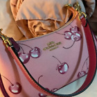 New Coach Cr290 Pink Cherry Printed Teri Shoulder Bag Smooth Leather