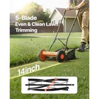 14  Manual Push Reel Lawn Mower 5-blade Adjustable Height Grass Catcher 2 Wheels