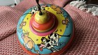 Vintage Tin Spinning Top Toy  Blue Handle  Cat animal Graphics