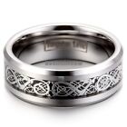 8mm Tungsten Carbide Silver Dragon Celtic Scroll Inlay Ring Men s Wedding Band