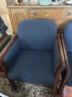Vintage Mid-century Gunlocke Chairs  Pinstriped Fabric Blue
